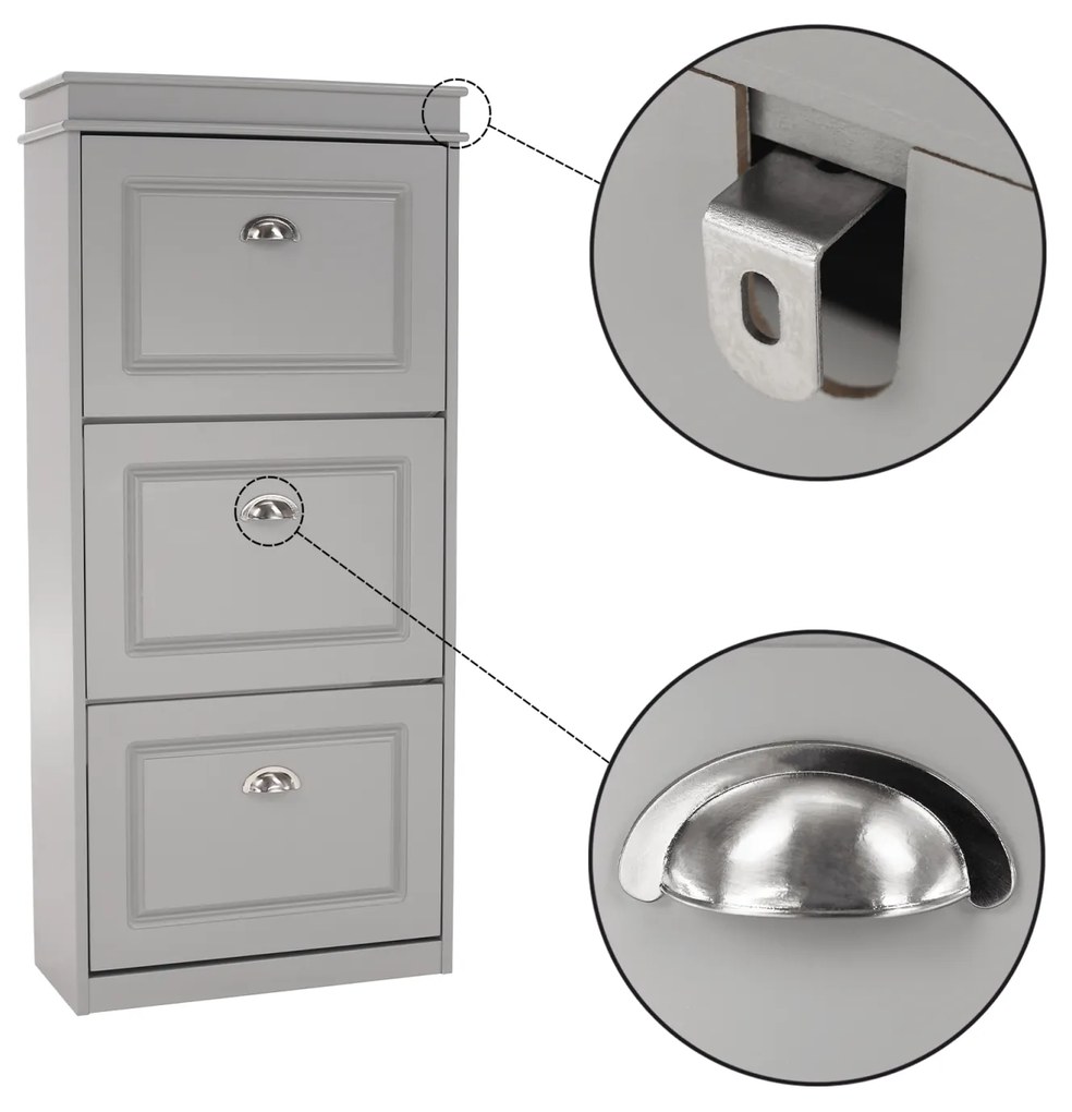 Pantofar, 3 usi compartimente duble, gri, mdf gri