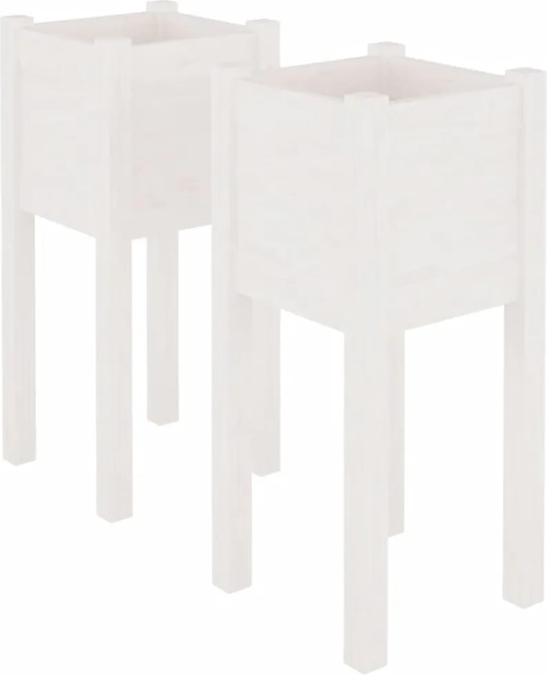 vidaXL Jardiniere de grădină, 2 buc., alb, 31x31x70 cm, lemn masiv pin
