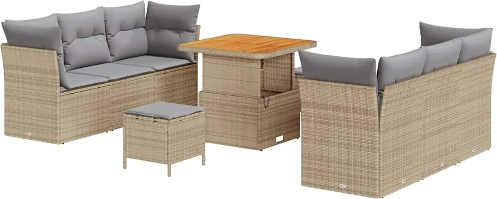 vidaXL Set de canapele pentru grădină 9 pcs Bej poliratan