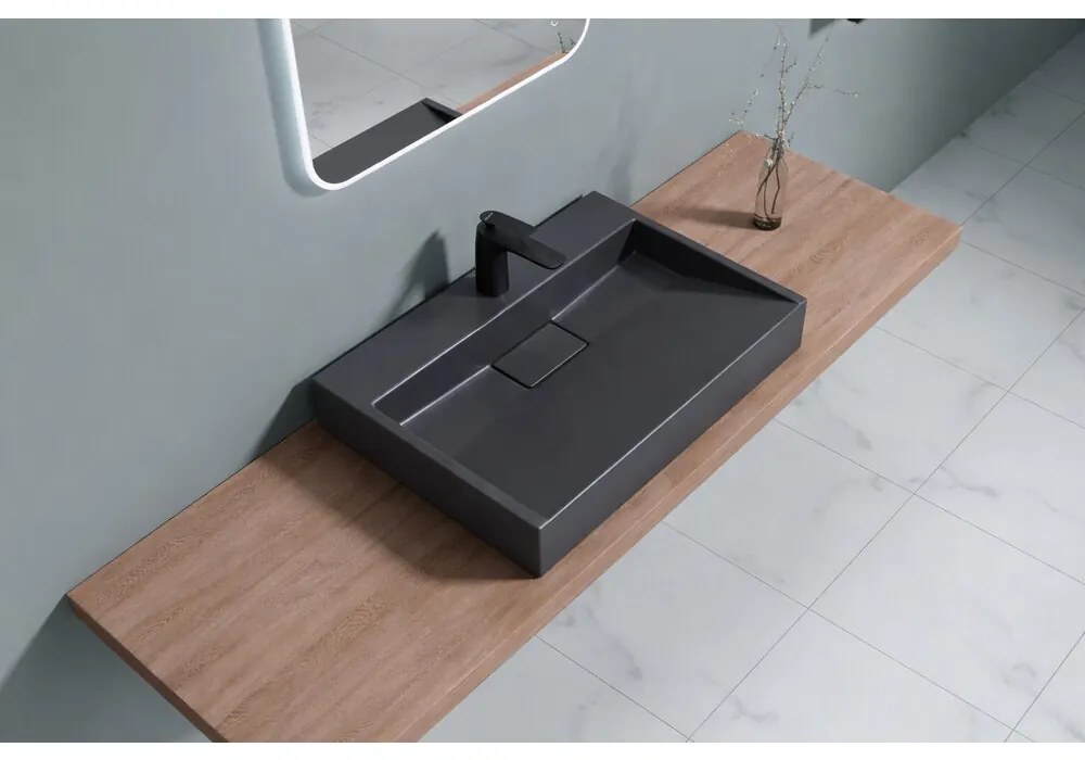 Lavoar negru din compozit pe blat Rune Garm 70 cm