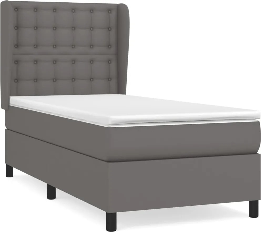 vidaXL Pat box spring cu saltea, gri, 80x200 cm, piele ecologică