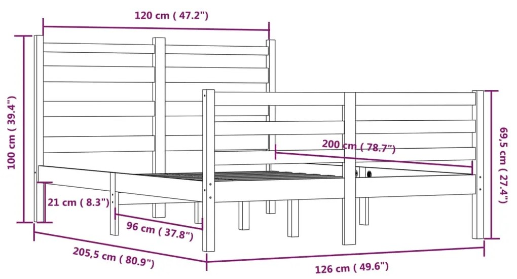 Cadru de pat, 120x200 cm, lemn masiv de pin, maro miere maro miere, 120 x 200 cm