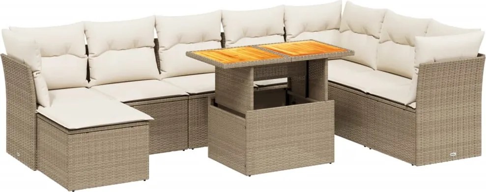vidaXL Set canapele de grădină, 9 piese, cu perne, bej, poliratan
