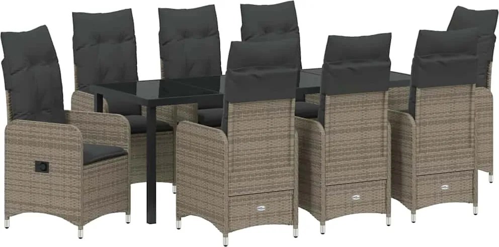 vidaXL Set de masă pentru grădină cu pernă 9 pcs Gri poliratan