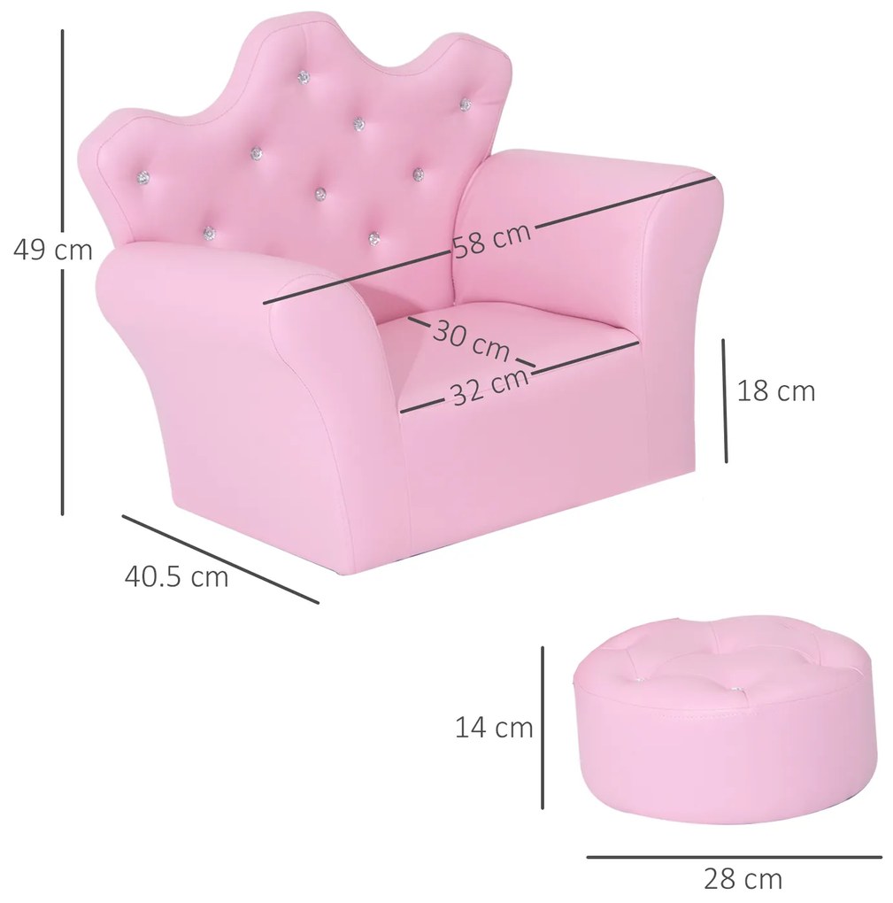 HOMCOM set fotoliu pentru copii 58 x 40.5 x 49 cm, roz | AOSOM RO