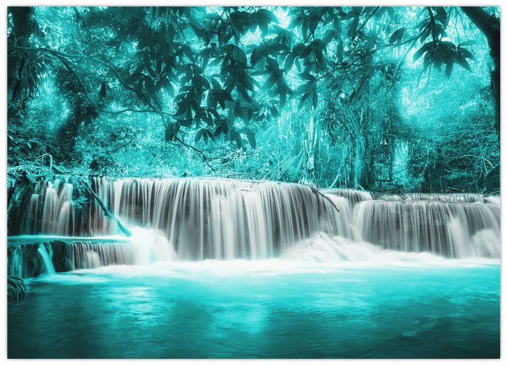 Tablou pe sticlă - Cascada albastră (70x50 cm)