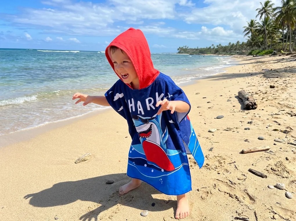 Poncho pentru copii SHARK albastru Dimensiune: 60 x 120 cm