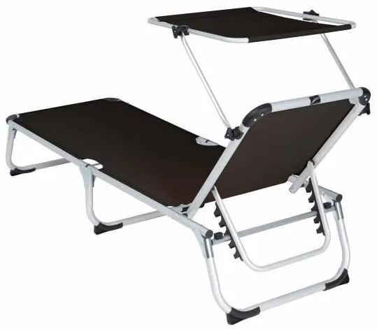 Șezlong pliabil DIVERO cu umbrar, negru, 187 x 57 cm