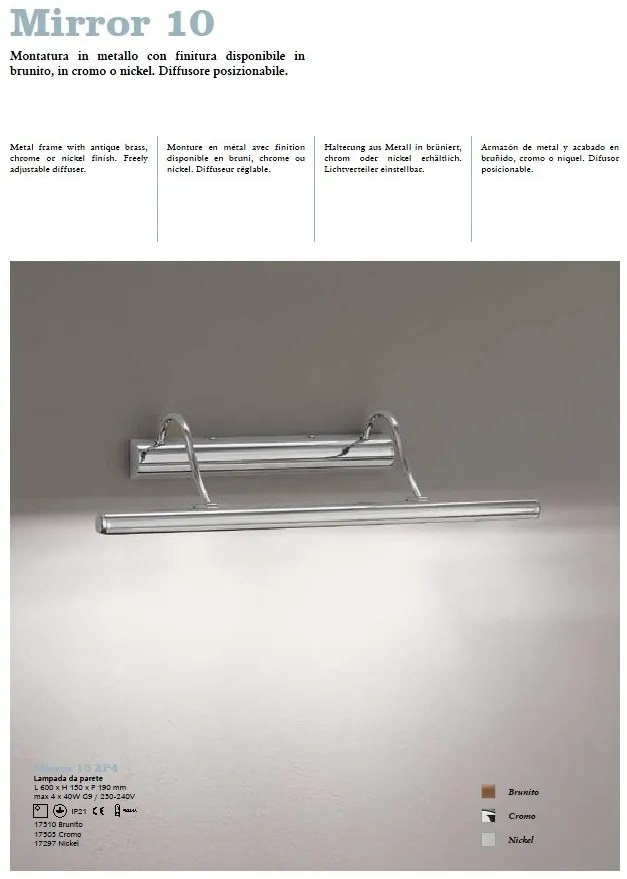 Aplica de perete tablou, oglinda de baie MIRROR-10 AP4 nickel 17297