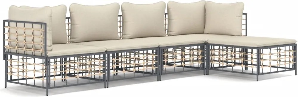 vidaXL Set șezlonguri de grădină 5 piese cu perne, antracit, poliratan