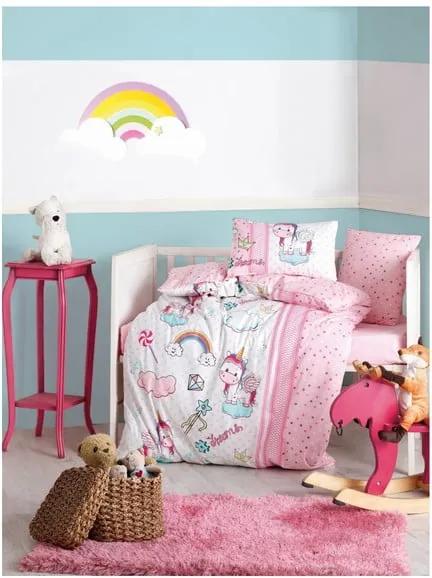 Lenjerie de pat din bumbac pentru copii Unicorn, 100 x 150 cm