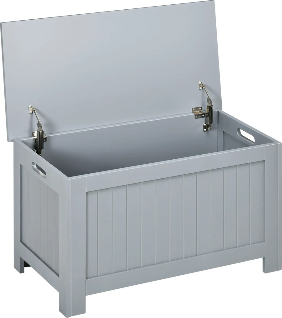 HOMCOM Coș de depozitare cu balamale de securitate cutie de depozitare din lemn coș pentru jucării capac rabatabil gri | Aosom Romania