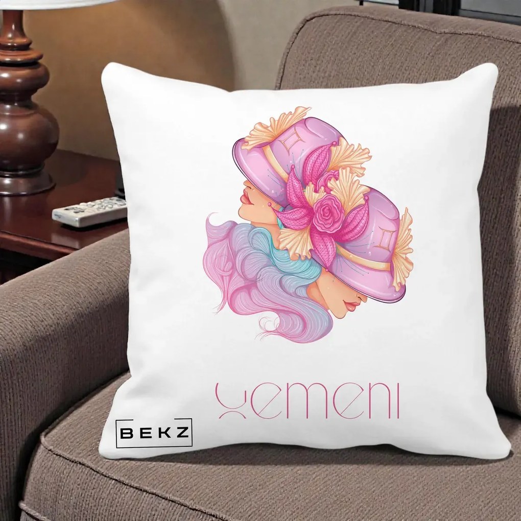 Perna Personalizata Zodie Gemeni, 40x40 cm, Alba Mata, Husa Detasabila, Perna Inclusa, BEKZ®