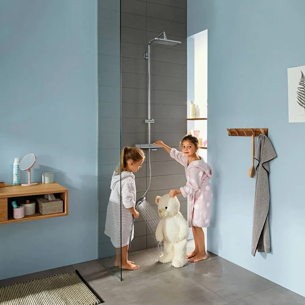 Set de dus Showerpipe cu termostat, 1 jet, crom Crom lucios