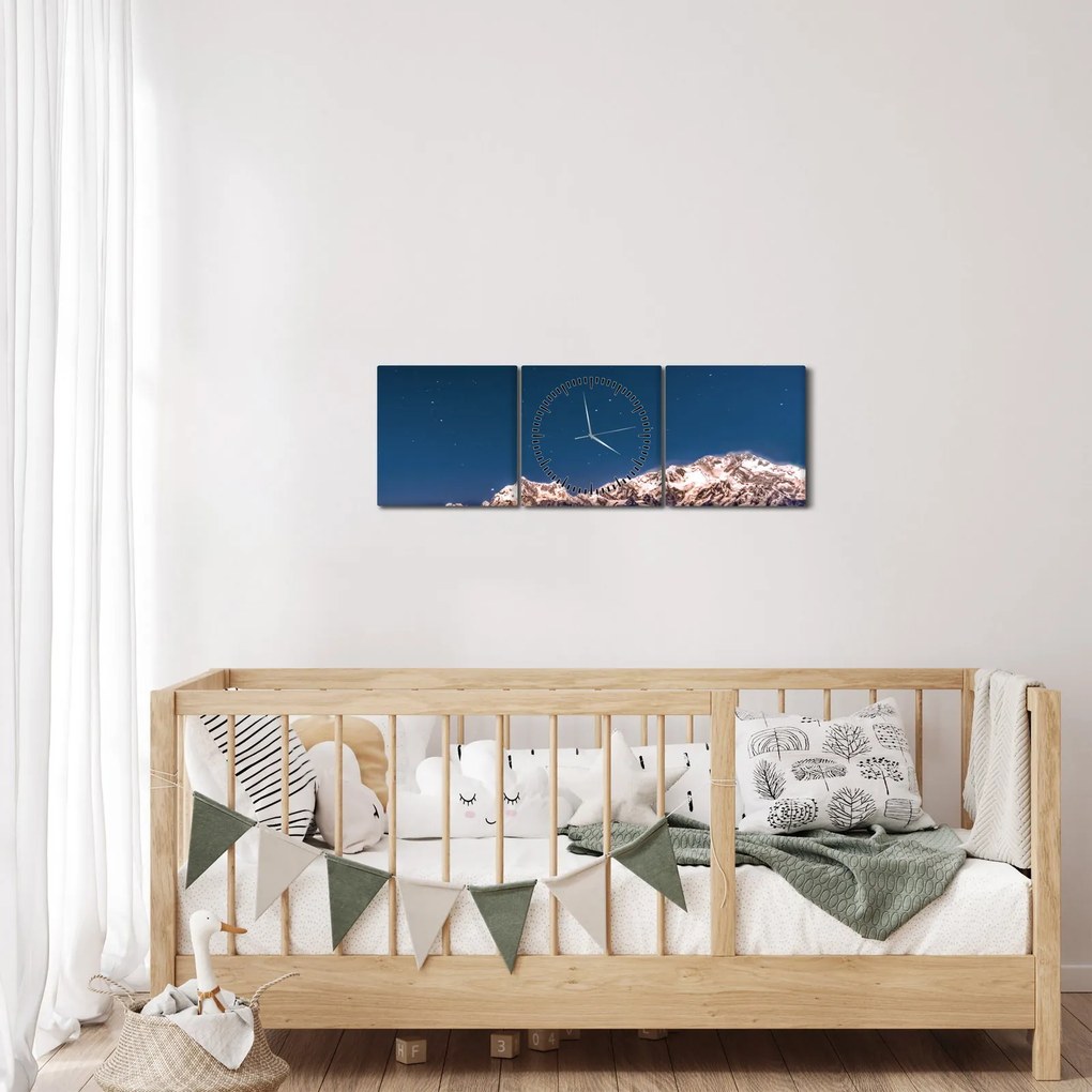 Tablou cu munți și cerul nocturn (cu ceas) (90x30 cm)