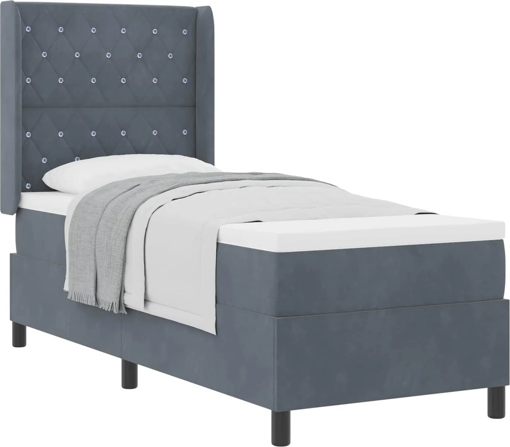 vidaXL Pat cu arcuri cu saltea Gri închis 80 x 200 cm Catifea