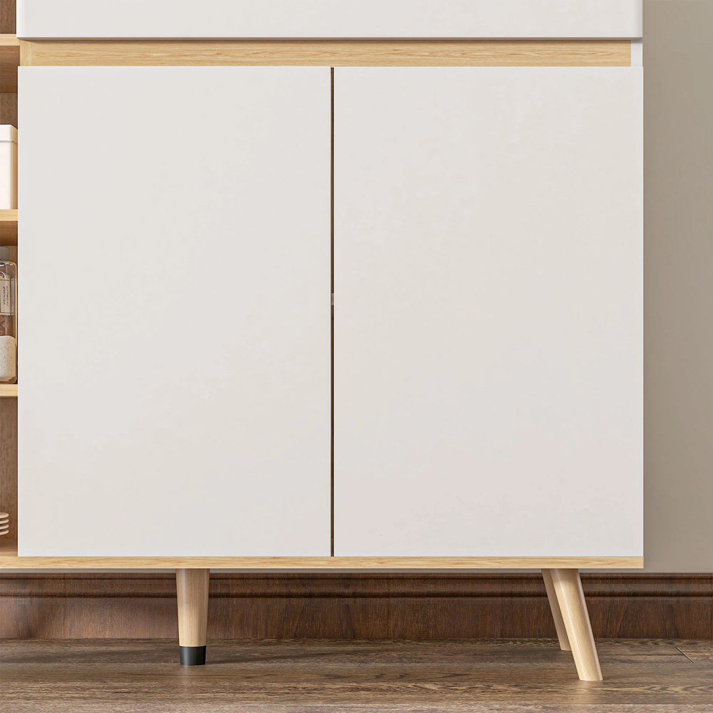 HOMCOM Bufet mobilier de depozitare bucătărie stil scandinav 1 placard dublă ușă 1 sertar și 4 nișe rafturi reglabile alb | Aosom Romania