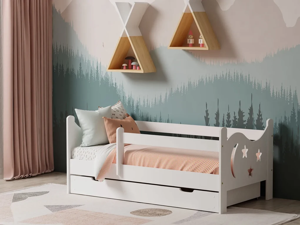 Pat copii Dora 160x80 cu protecții Alb cu somieră