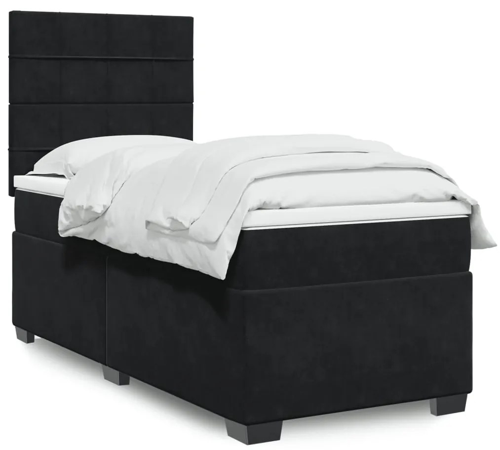 vidaXL Pat box spring cu saltea, negru, 80x200 cm, catifea