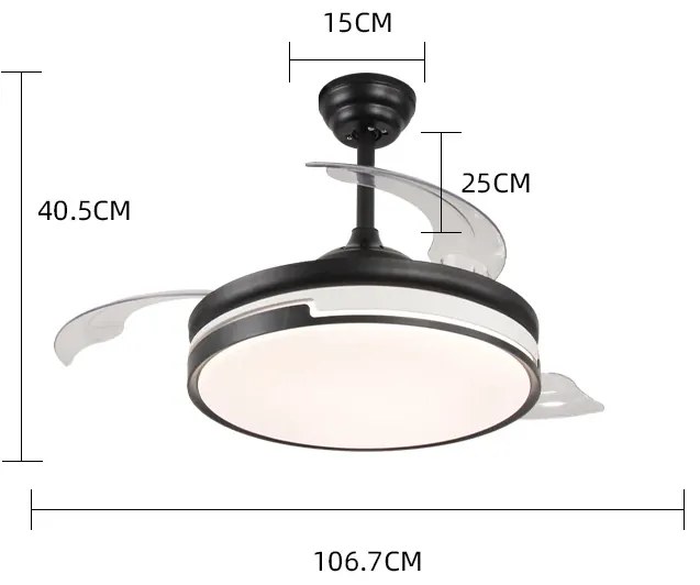 Lustra cu ventilator, DM-ESC-410YY BK, design modern, Negru
