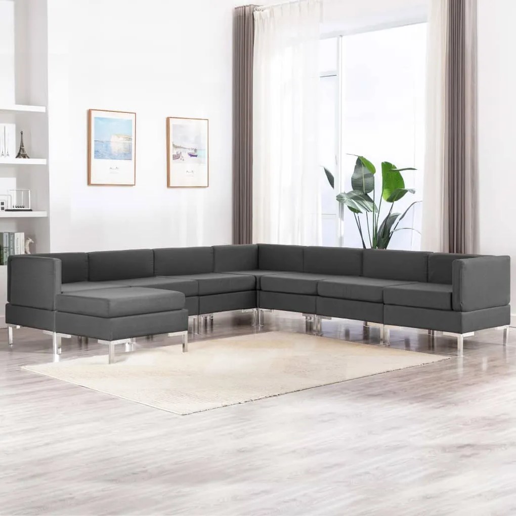 3052850 vidaXL Set canapea, 8 piese, gri închis, material textil