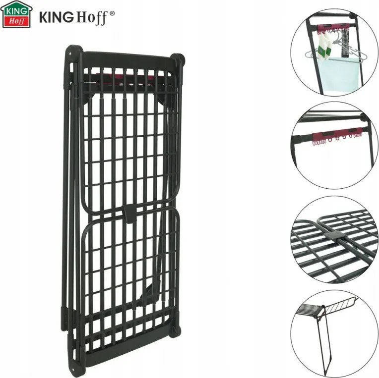 Uscător de rufe Kinghoff KH 2045, 30 m, până la 25 kg, pliabil, oțel, negru