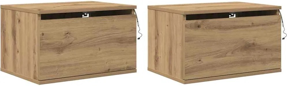 vidaXL Noptieră suspendată 2 pcs Stejar Artizanal 50 x 36 x 30 cm