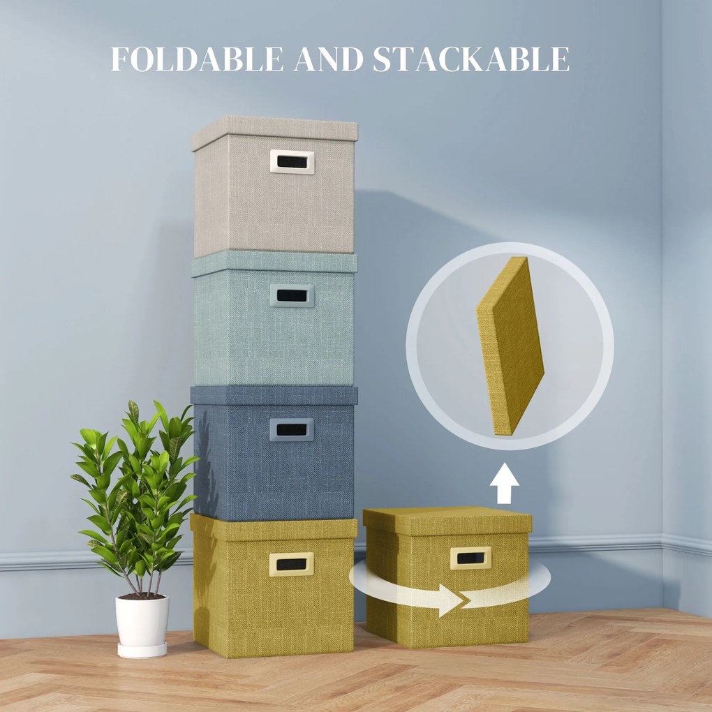 HOMCOM Set de 4 Cutii pentru Dulap din Țesătură cu Capac, Organizator Pliabil pentru Dulap, 30x30x29 cm, Multicolor | Aosom Romania