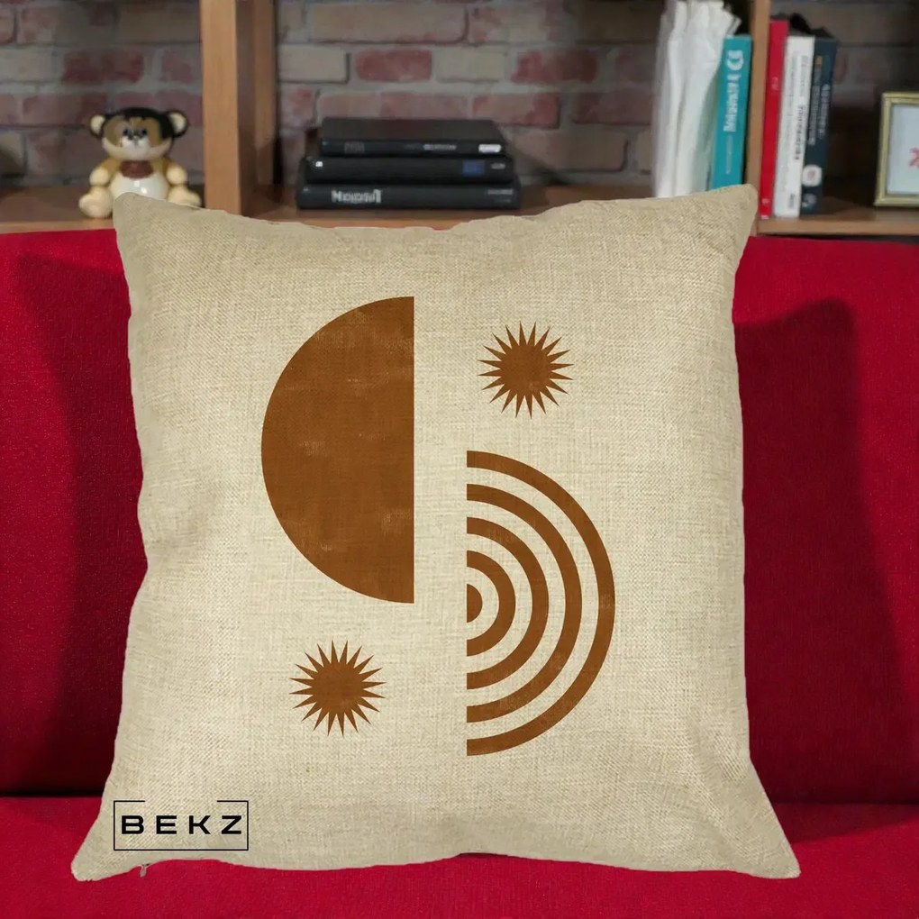 Perna Decorativa Boho Sun si Spirala, 40x40 cm, Crem, Husa Detasabila, Perna Inclusa, BEKZ®