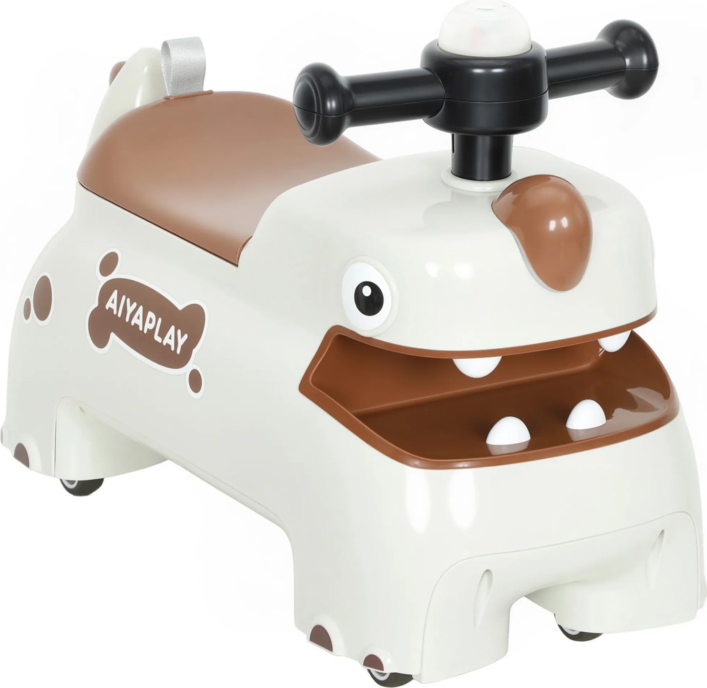 AIYAPLAY Mașinuță fără pedale, design dino, volan, lumini, sunete, 4 roți, crem-alb+maro | Aosom Romania