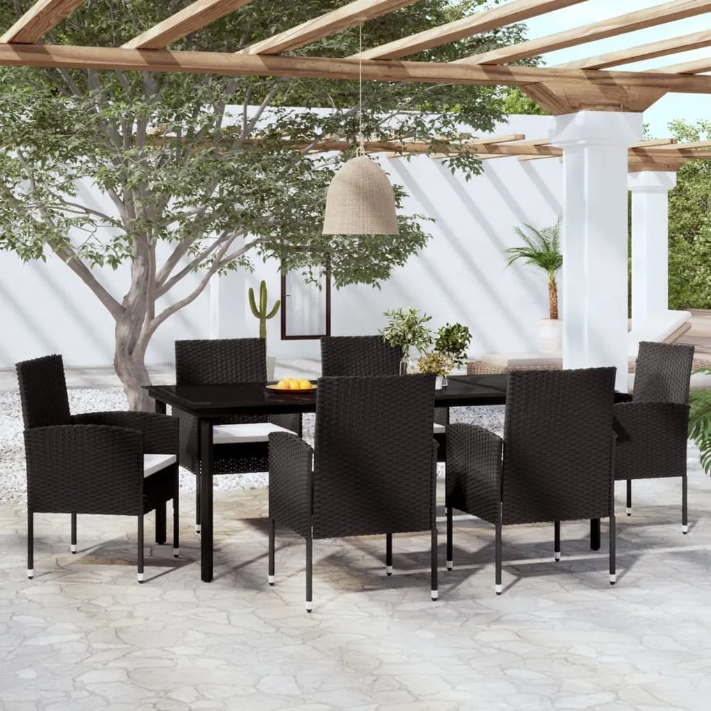 3099605 vidaXL Set de servit masa pentru grădină, 7 piese, negru