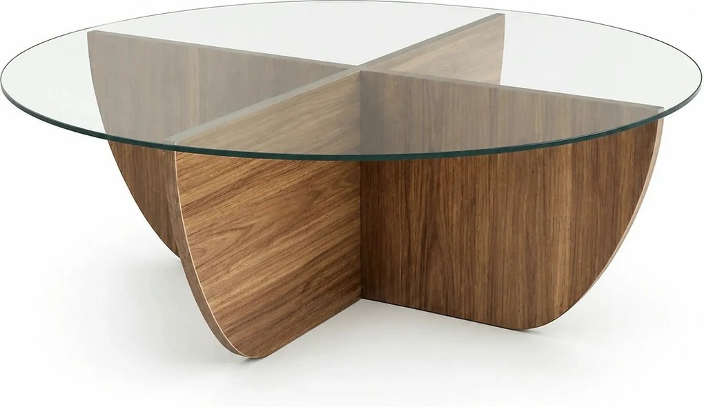 Masuta cafea Lily, transparent/nuc, sticla/PAL melaminat, 90x90x30 cm