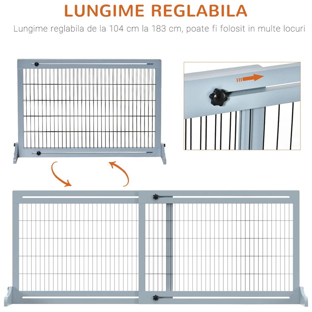 PawHut Poartă de Siguranță Extensibilă pentru Câini Lemn/Oțel Interior Albastru Închis 104-183cm | Aosom Romania