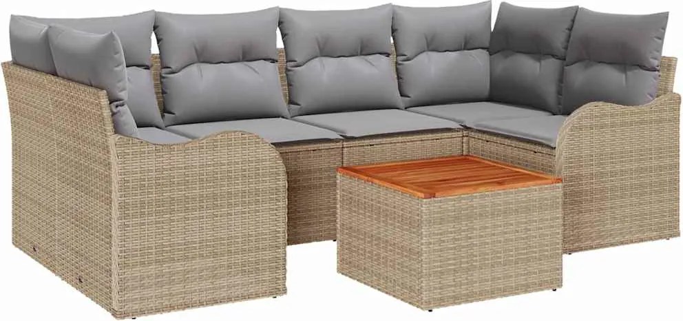 vidaXL Set de canapele pentru grădină cu pernă 7 pcs Bej poliratan