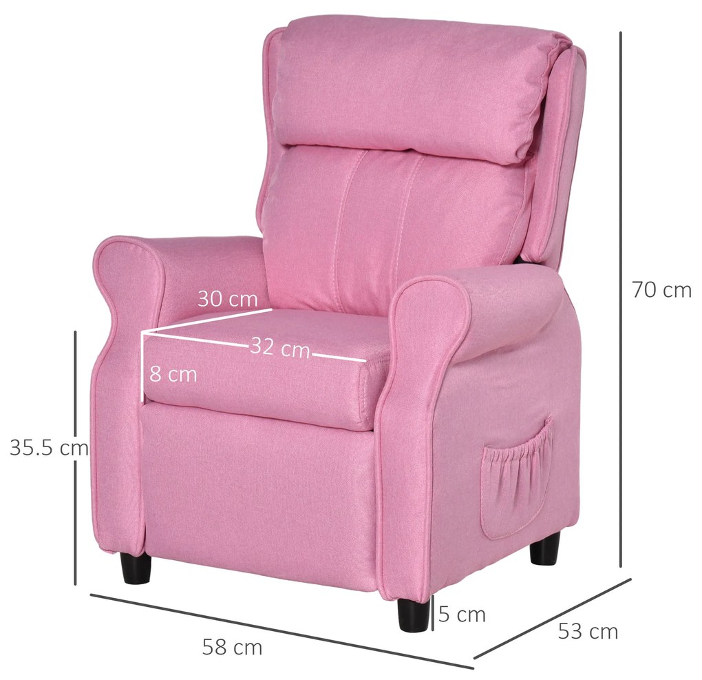 HOMCOM Kindersofa Kindercouch Kindersessel Sessel Liegesofa reglabil cu suport pentru picioare pentru copii între 3-5 ani băieți și fete Roz 58 x 53 x 70 cm | Aosom Romania