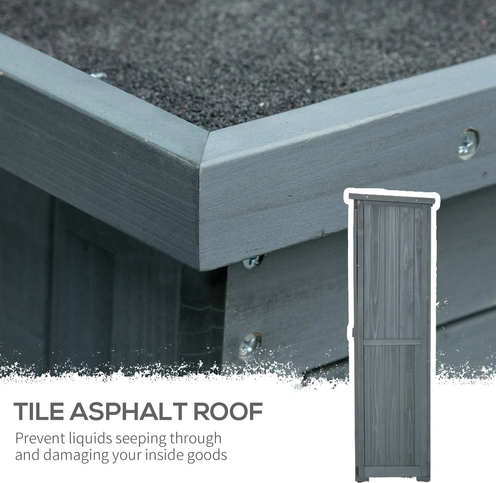 Outsunny Dulap de grădină pentru unelte din lemn, 2 rafturi, acoperiș bituminos, uși cu obloane, 87 x 47 x 160 cm, gri | Aosom Romania