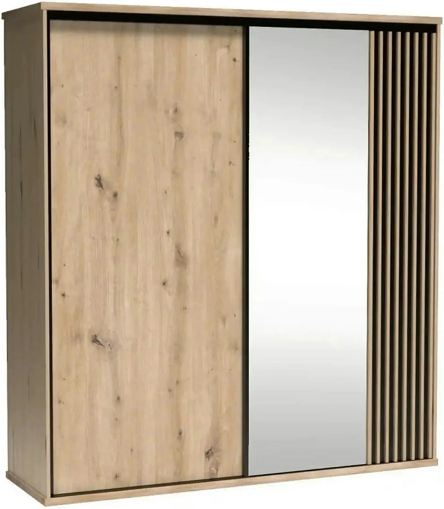 Dulap CALIA C15, stejar artisan/negru, PAL laminat, cu 2 usi, 199x60x2