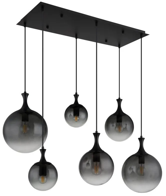 Lustra suspendata design modern DALTON 6L negru/fumuriu