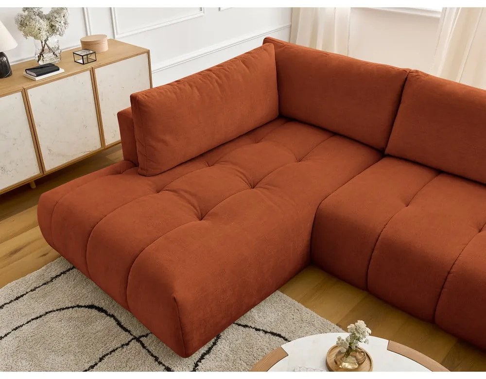 Colțar cărămiziu extensibil/cu spațiu de depozitare (cu colț pe partea stângă/în formă de "U") Fuji – Bobochic Paris