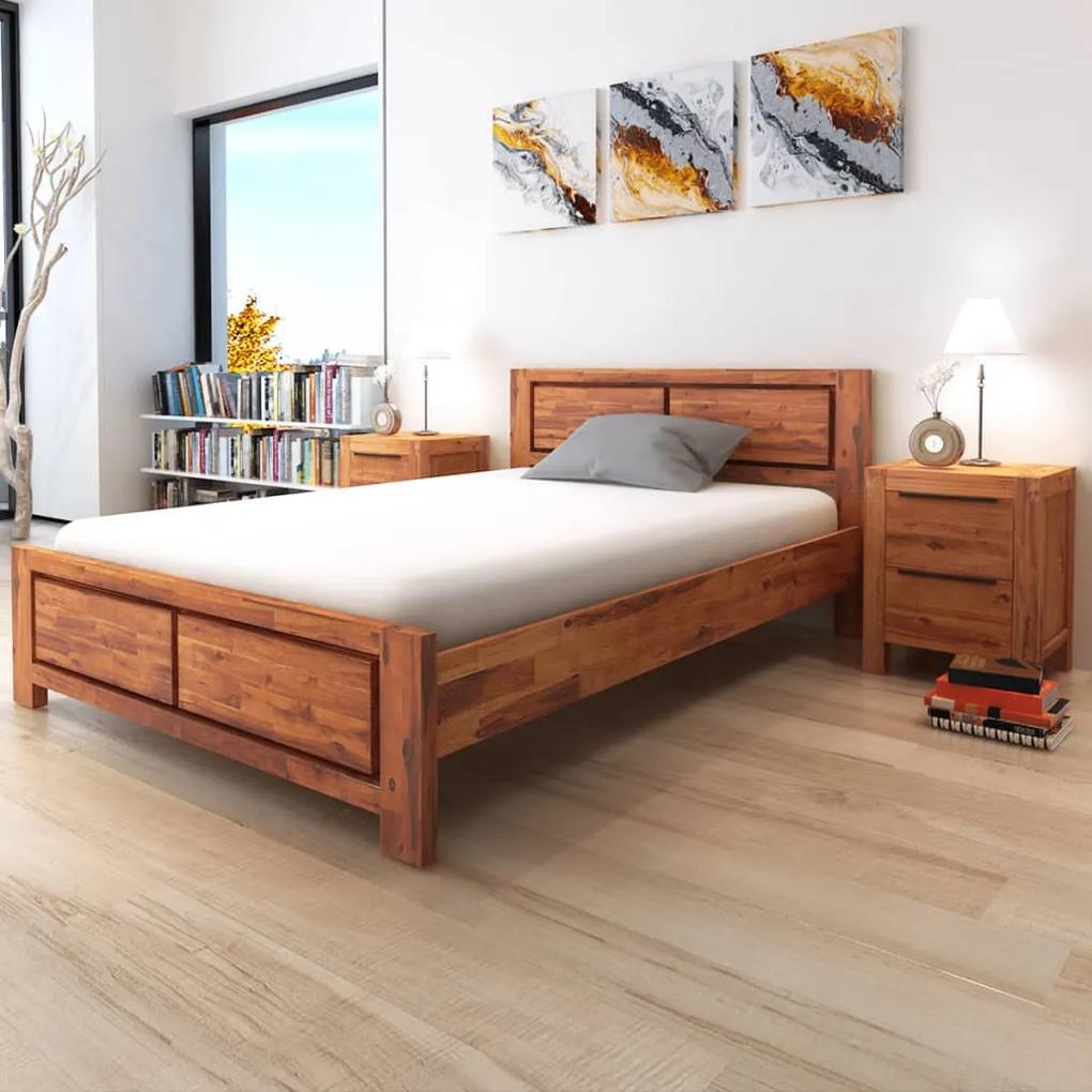 274723 vidaXL Cadru de pat cu saltea, maro, 140x200 cm, lemn masiv de acacia