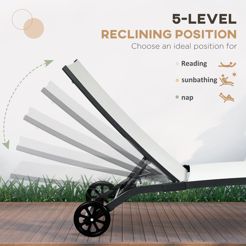 Outsunny Set de 2 Șezlonguri Rabatabile pe 5 Niveluri, Șezlonguri din Aluminiu și Țesătură Respirabilă, 66x165x102 cm, Albastru | Aosom Romania