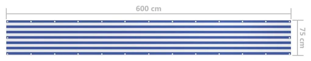 Paravan de balcon, alb si albastru, 75 x 600 cm tesatura oxford Alb si albastru, 75 x 600 cm