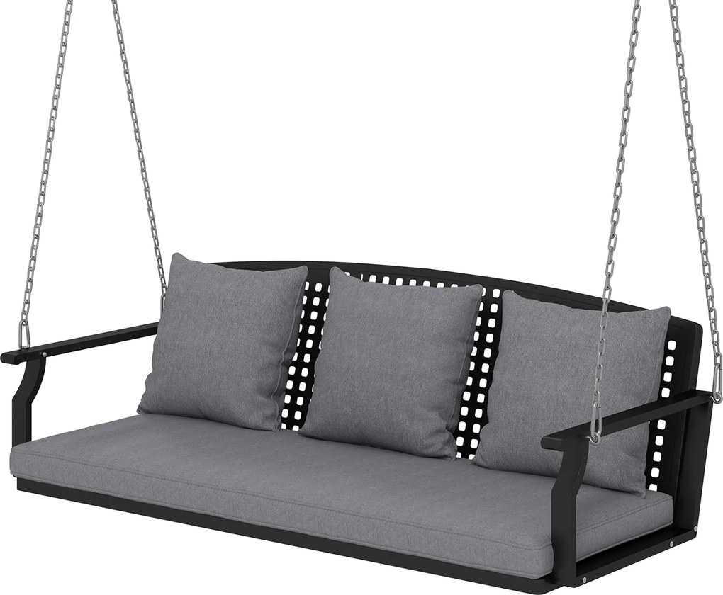 Outsunny Balansoar pentru verandă 3 locuri, bancă de grădină cu 3 perne pentru spate, pernă de șezut, dispozitiv de suspendare, Gri | Aosom Romania