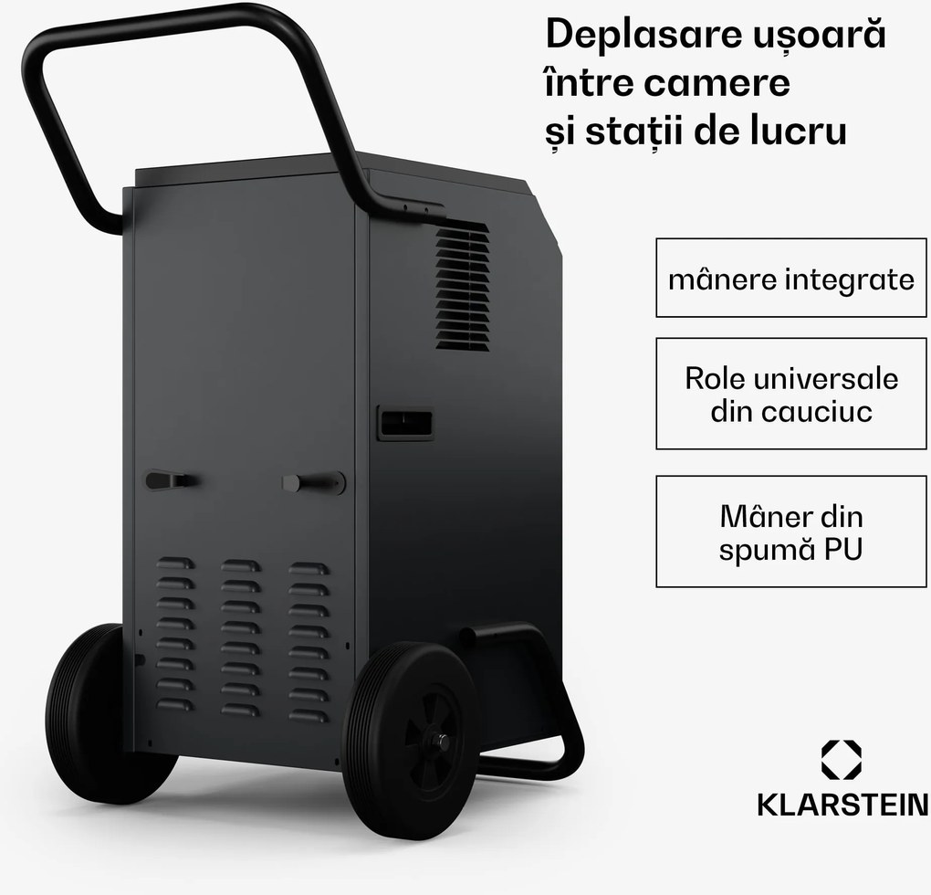 Klarstein DuraDry 70L dezumidificator, 70 l/zi, 90-140 m², oțel inoxidabil, mobil, 450 m³/h