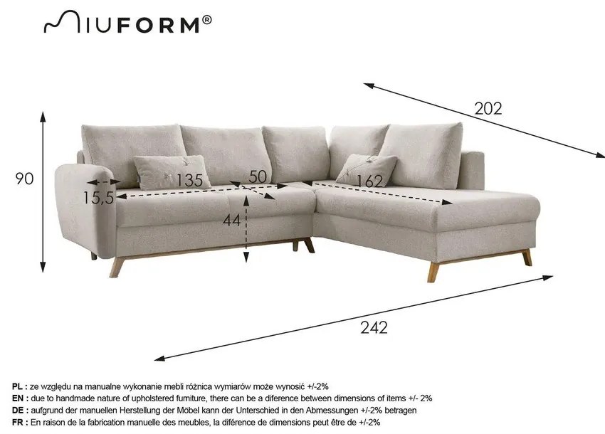 Colțar extensibil cu șezlong pe partea dreaptă Miuform Scandic Lagom L, gri închis