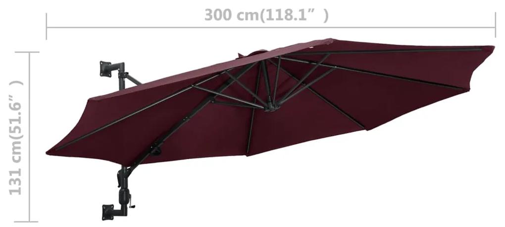 Umbrela de soare de perete, stalp metalic, rosu visiniu, 300cm Burgundy