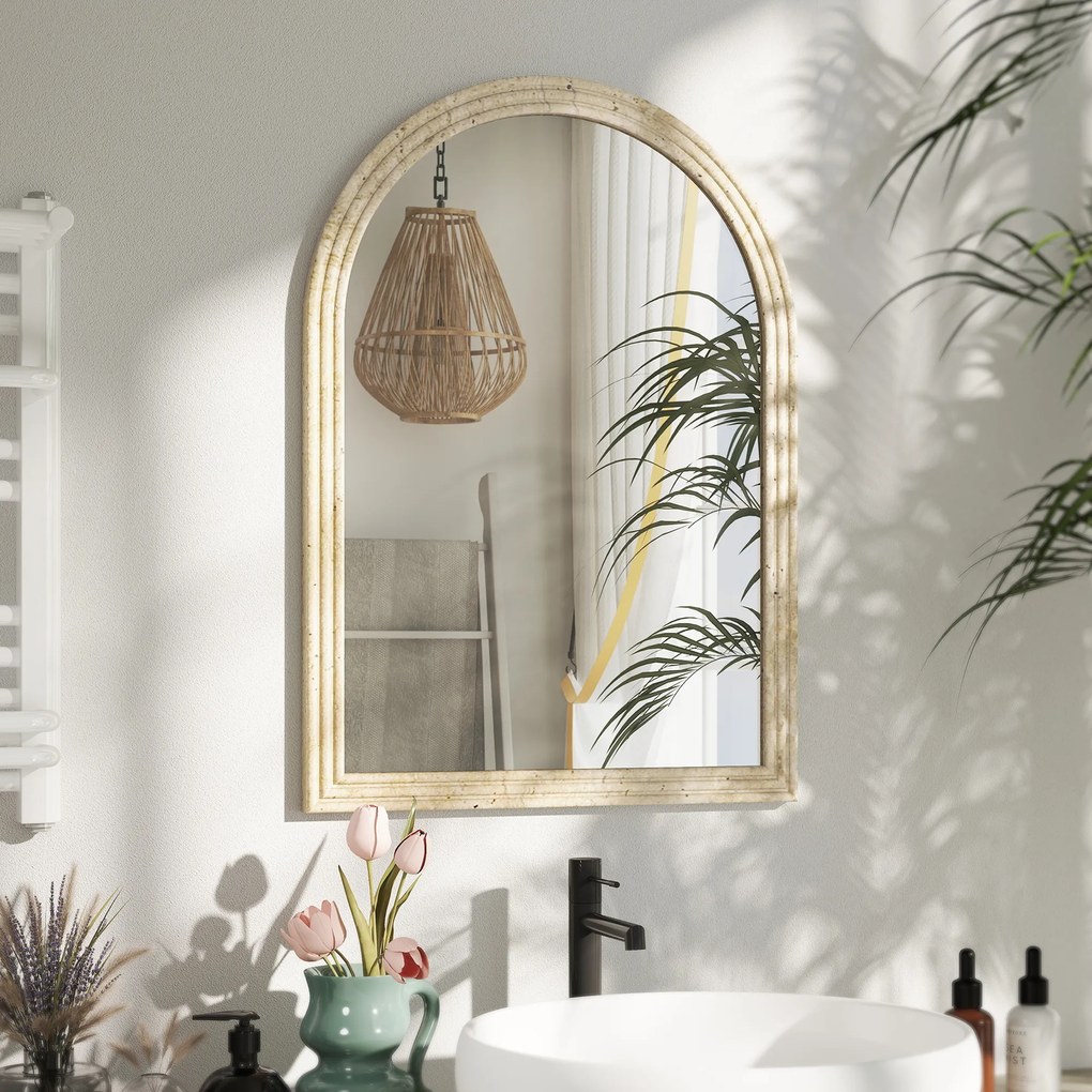 HOMCOM Oglindă de Perete în Formă de Arc cu Margine Canelată 60x2x90 cm Bej | Aosom Romania