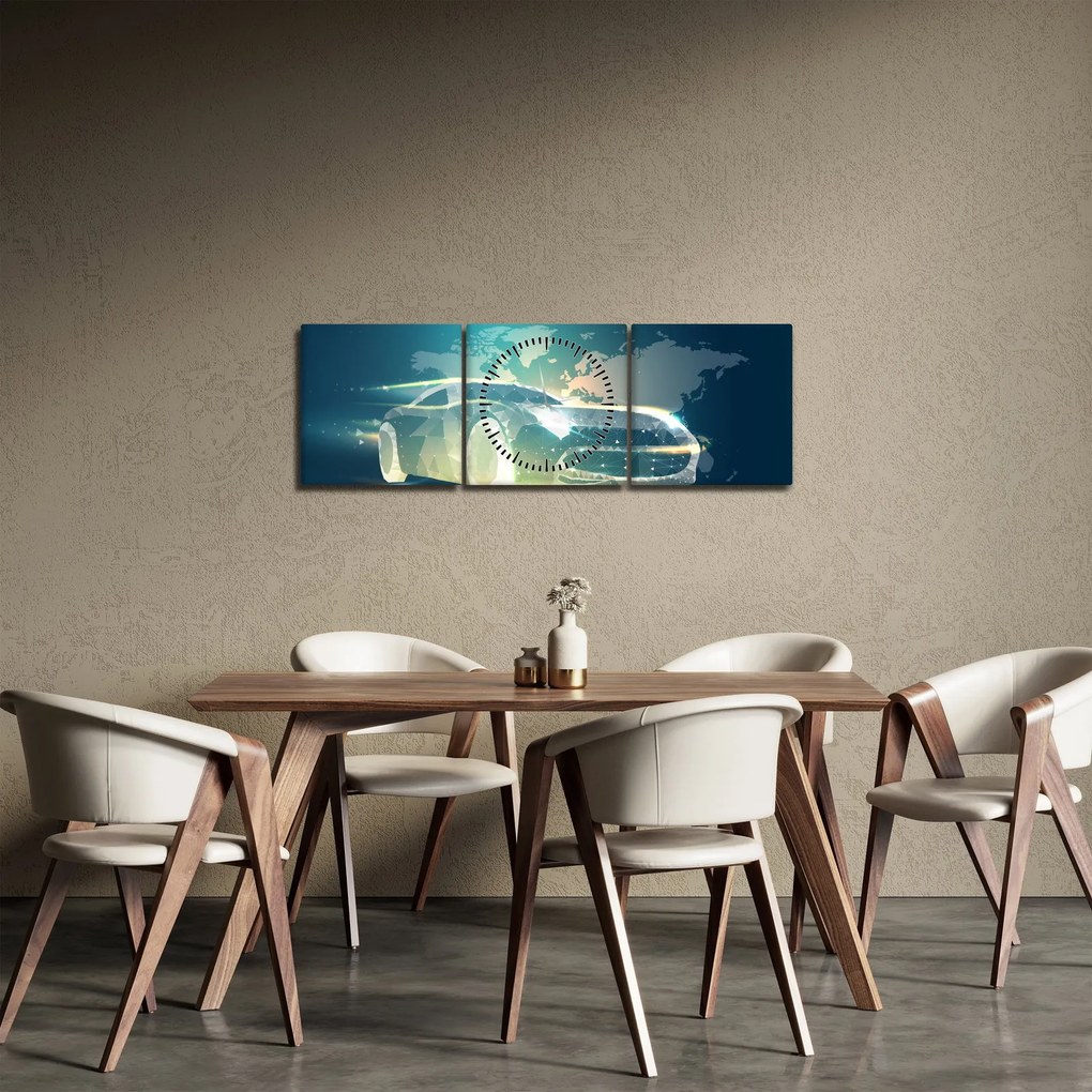 Tablou - Mașină din forme geometrice (cu ceas) (90x30 cm)