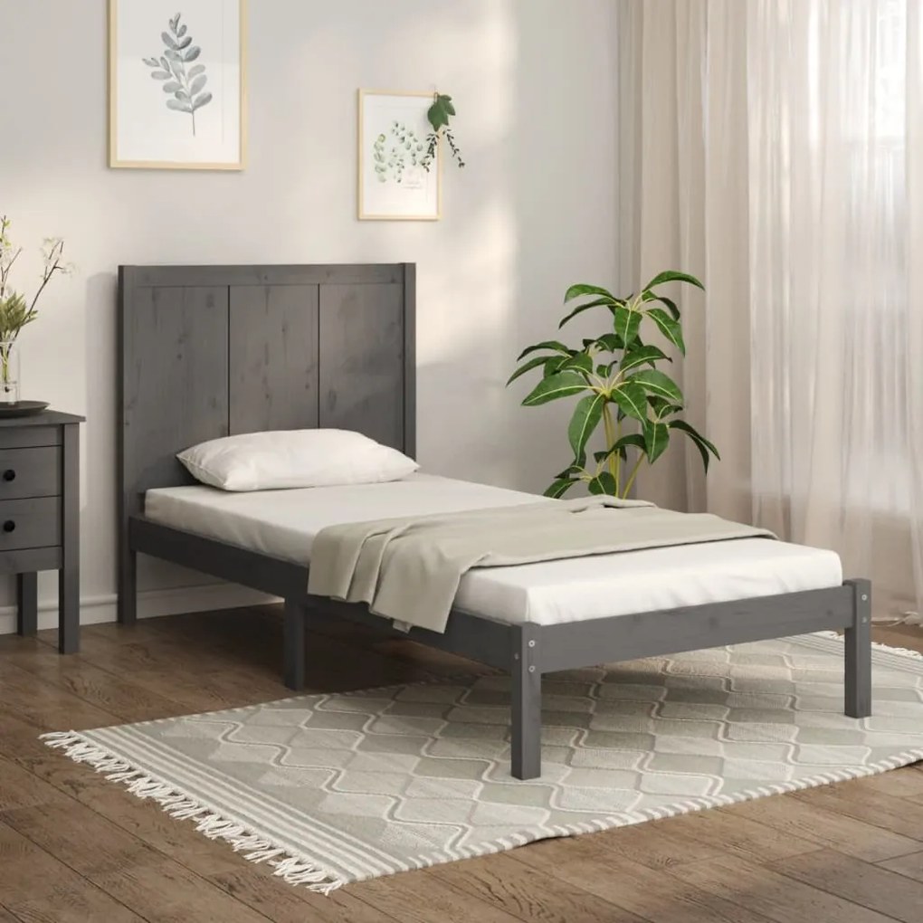 3105692 vidaXL Cadru de pat mic single, gri, 75x190 cm, lemn masiv de pin
