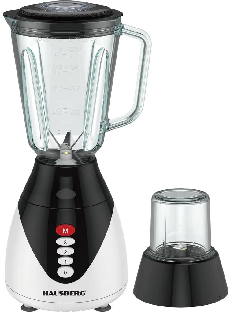 Blender Hausberg HB-7760, 300W, 1.5L, 3 viteze, Functie Pulse, maruntire gheata, 4 lame detasabile, negru